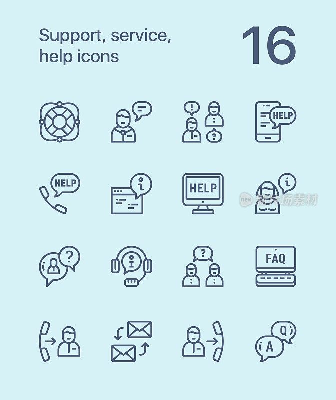 Outline Support, service, help simple line icons for web and mobile design pack 1